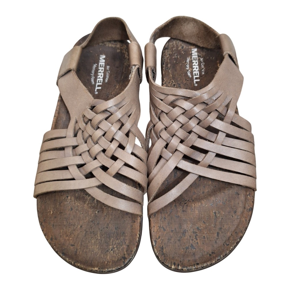 Merrell Falcon Women 6 Taupe Woven Leather Slingback Sandals J97328 Cork Footbed